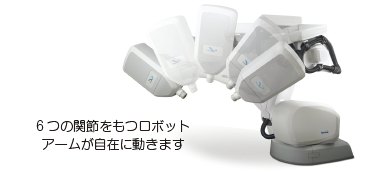 6つの関節をもつロボットアームが自在に動きます